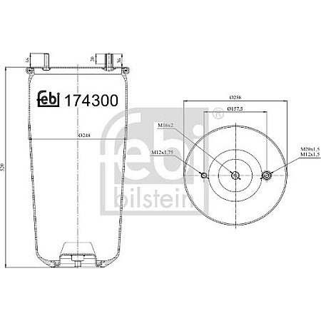 Burduf. suspensie pneumatica Supa de suspensie pneumatica spate R 520mm fara piston BPW Febi Bilstein 174301