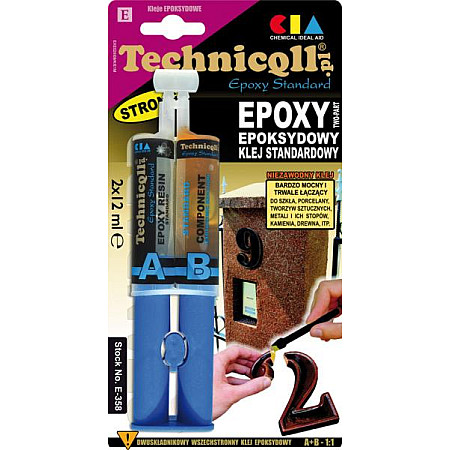 Adeziv universal epoxi chihlimbar 24ml clei epoxidic cu doua componente destinat pentru: beton ceramica materiale plastice metal sticla puternic standard TECHNICQLL TE E-402 2 X 12 ML