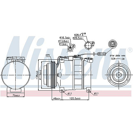 Compresor. climatizare Air-conditioning compressor AUDI A4 B5 A6 C5 A8 D2 ALLROAD C5 SKODA SUPERB I VW PASSAT B5 PASSAT B5 AUDI A4 Avant (8D5, B5), Turism, 11.1994 - 12.2002 Nissens 89045