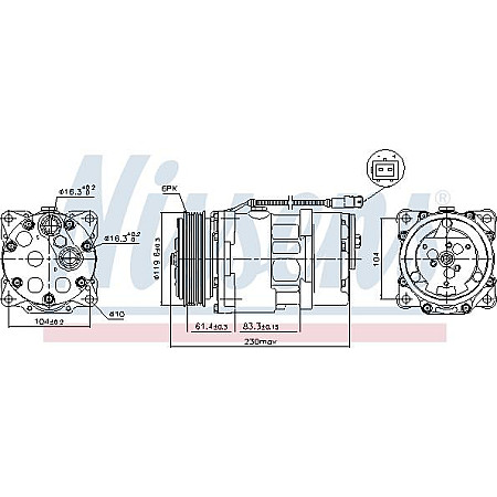 Compresor. climatizare Air-conditioning compressor CITROEN BERLINGO BERLINGO-MINIVAN C5 I C5 II EVASION JUMPER I JUMPY I X PEUGEOT 206 (2A/C), Hatchback, 08.1998 - 12.2012 Nissens 89055