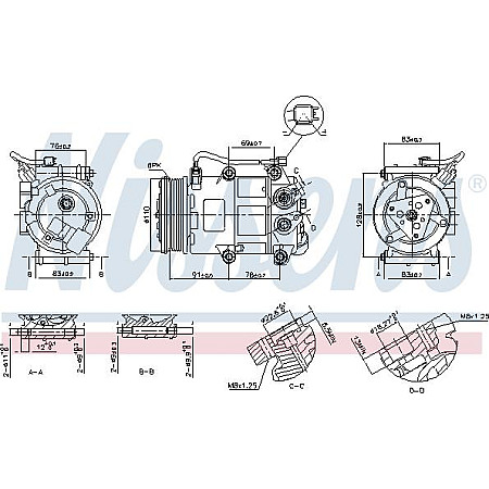 Compresor. climatizare Air-conditioning compressor FORD B-MAX ECOSPORT FIESTA VI FOCUS III 1.25-1.6D 06.08- FORD FIESTA VI (JA8), Van, 08.2008 - Nissens 890655