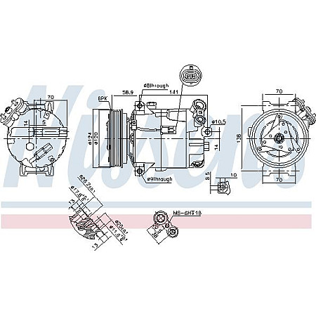 Compresor. climatizare Air-conditioning compressor CADILLAC BLS FIAT CROMA OPEL SIGNUM VECTRA C VECTRA C GTS SAAB 9-3 1.9D OPEL VECTRA C (Z02), Turism, 10.2003 - 01.2009 Nissens 89343