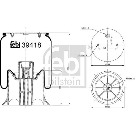 Burduf. suspensie pneumatica Supa de suspensie pneumatica spate R cu piston de plastic SAF SCHMITZ Febi Bilstein 39418
