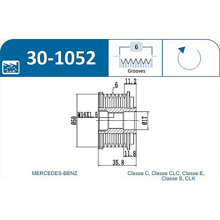 Fulie, alternator MERCEDES-BENZ C-CLASS (W204), Sedan, 01.2007 - 01.2015 IJS GROUP 30-1052