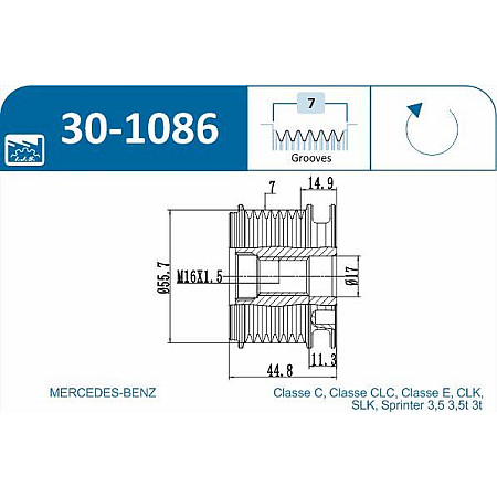Fulie, alternator MERCEDES-BENZ C-CLASS T-Model (S203), Turism, 03.2001 - 08.2007 IJS GROUP 30-1086