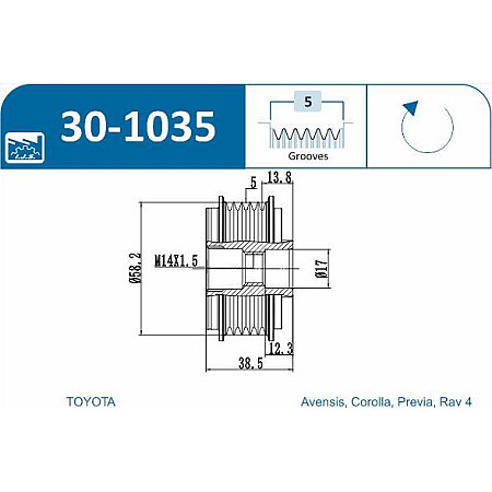 Fulie, alternator TOYOTA AVENSIS II (_T25_), Hatchback, 03.2003 - 11.2008 IJS GROUP 30-1035