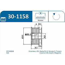 Fulie, alternator HYUNDAI i30 (FD), Hatchback, 10.2007 - 05.2012 IJS GROUP 30-1158