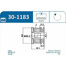 Fulie, alternator OPEL SIGNUM (Z03), Hatchback, 05.2003 - 12.2008 IJS GROUP 30-1183
