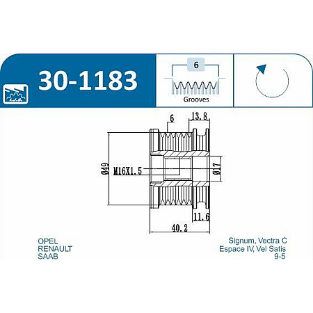 Fulie, alternator OPEL VECTRA C GTS (Z02), Hatchback, 08.2002 - 01.2009 IJS GROUP 30-1183
