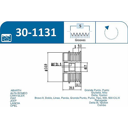 Fulie, alternator FIAT 500X (334_), Hatchback, 09.2014 - IJS GROUP 30-1131