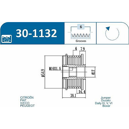 Fulie, alternator FIAT DUCATO (250_, 290_), Van, 07.2006 - IJS GROUP 30-1132