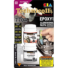 Adeziv pt metal Adeziv metalic pasta epoxidica cu doua componente Epoxy Alum 80 g aplicatie: aplicare verticala fisuri scurgeri aluminiu pentru prelucrare mecanica pentru vopsire excesiva TECHNICQLL TE E-020 80 G