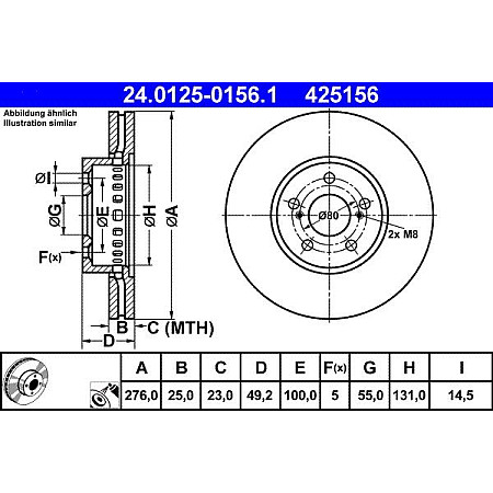 Disc frana TOYOTA AVENSIS I (_T22_), Liftback, 09.1997 - 02.2003 ATE 24.0125-0156.1