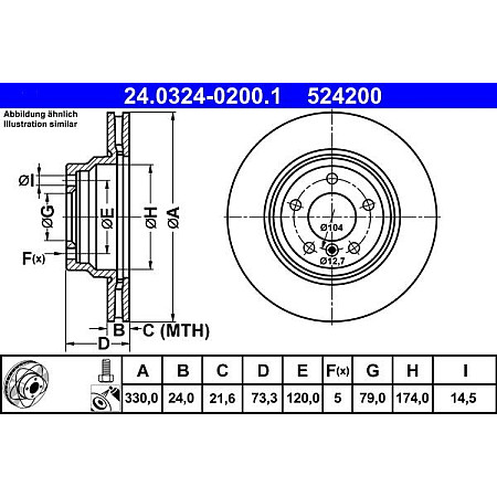 Disc frana franare BMW 1er Limousine Reihe-E81-E87 130 si 04 - BMW 1 (5 door) I (E87), Hatchback, 02.2003 - 01.2013 ATE 24.0324-0200.1