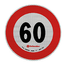 Autocolant limitator viteza reflectorizant, conform standardelor europene clasa 2, 20cm, 60km/h