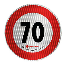 Autocolant limitator viteza reflectorizant, conform standardelor europene clasa 2, 20cm, 70km/h