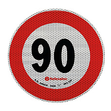 Autocolant limitator viteza reflectorizant, conform standardelor europene clasa 2, 20cm, 90km/h