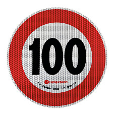 Autocolant limitator viteza reflectorizant, conform standardelor europene clasa 2, 20cm, 100km/h