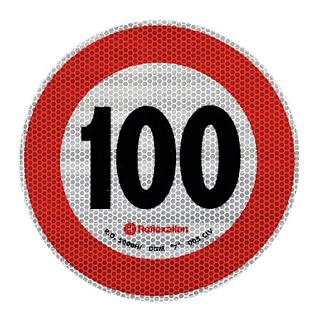 Autocolant limitator viteza reflectorizant, conform standardelor europene clasa 2, 20cm, 100km/h