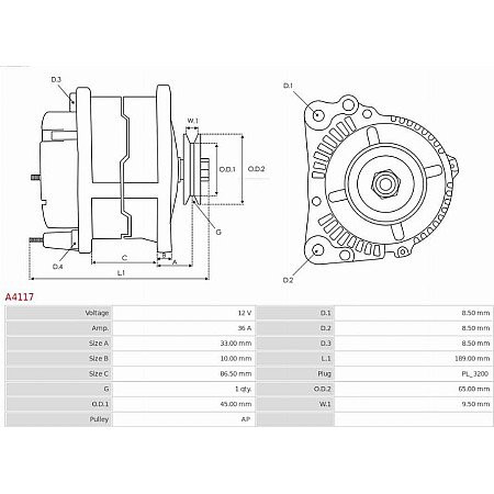 Generator / Alternator FORD ESCORT I (AFH, ATH), Sedan, 01.1968 - 02.1976 AS-PL A4117