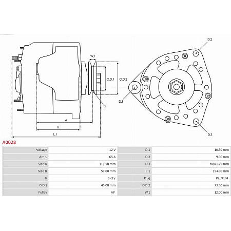 Generator / Alternator VW LT 28-35 I (281-363), Van, 04.1975 - 06.1996 AS-PL A0028