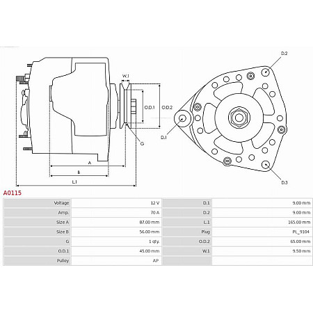 Generator / Alternator OPEL KADETT D (32_,37_,39, _42), Sedan, 08.1979 - 08.1984 AS-PL A0115
