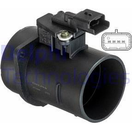 Senzor debit aer Air flowmeter 4 pin module CITROEN BERLINGO BERLINGO MULTISPACE BERLINGO-MINIVAN C-ELYSEE C3 II C3 PICASS PEUGEOT 308 CC (4B_), Sabrioleta, 02.2009 - 12.2015 Delphi AF10498-12B1