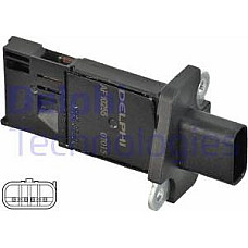 Senzor debit aer Air flowmeter 4 pin cartridge VOLVO S80 II V70 III CITROEN JUMPER II FIAT DUCATO FORD GALAXY II GALAXY MK FORD TRANSIT (FM_, FN_, FF_), Cadru de sprijin, 04.2006 - 12.2014 Delphi AF10255-12B1