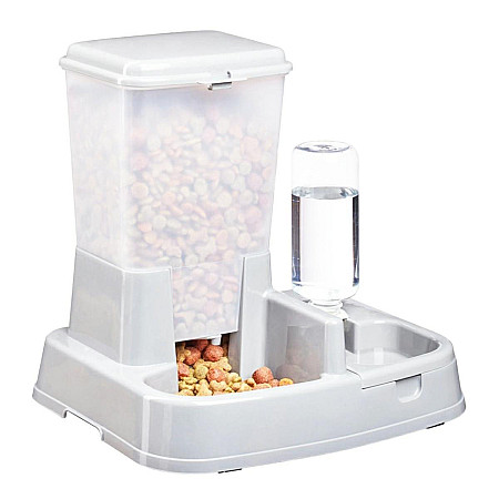 Distribuitor de alimente si apa pentru animale, 2in1, culoare Alba