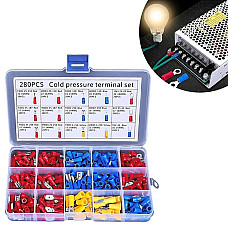 Set 280 de conectori de sertizare izolati, 15 tipuri, in carcasa de plastic