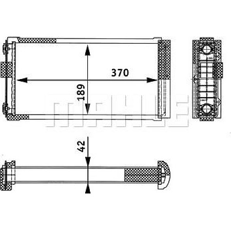 Schimbator caldura. incalzire habitaclu Heater 370x189x42mm MERCEDES O 402 O 405 O 407 O 408 OM366.917-OM447.996 12.84- MERCEDES-BENZ O 408, Autobuz, 09.1989 - 12.1998 MAHLE AH 134 000P