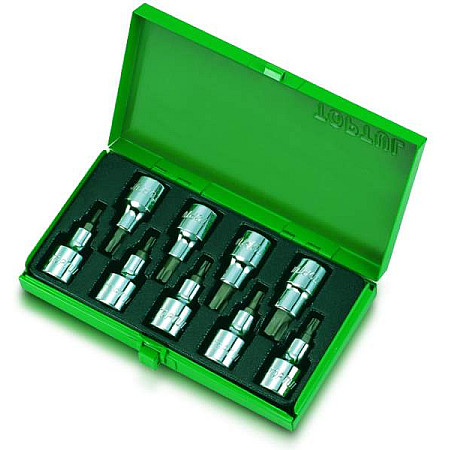 Set chei tubulare set nasadek trzpieniowych 1/2 TORX T20 T25 T27 T30 T40 T45 T50 T55 T60 lungime 55mm 9 bucati w metalowym pudelku TOPTUL GAAD0903