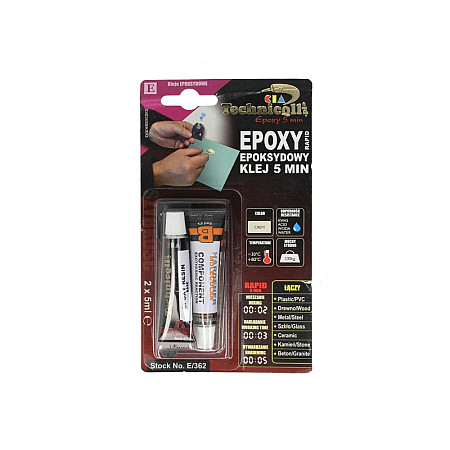 Adeziv universal epoxi Bej 10ml clei epoxidic cu doua componente destinat pentru: beton ceramica materiale plastice metal sticla 5 minute intarire rapida puternic standard TECHNICQLL TE E-362 2X5ML