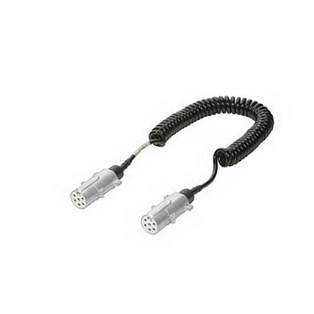 Cablu infasurat Sirma electrica spiralata poliuretan tip furtun/conducta: S lungime de lucru 3m lungime maxima 45m numar pini: 7 tip stecher: 7 24V 24V numar cabluri: 1x15+6x1mm JAEGER 611081EJ