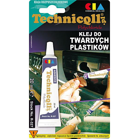 Adeziv pentru materiale plastice Adeziv din PVC destinat pentru: ABS EVA PCV PUR TR dizolva partial suprafetele conectate TECHNICQLL TE R-327 20 ML