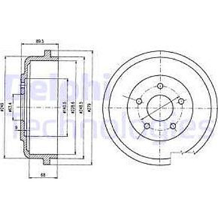 Tambur frana Spate se potriveste. FORD TOURNEO CONNECT TRANSIT CONNECT 1.8-1.8D 06.02-12.13 FORD TOURNEO CONNECT (TOURNEO CONNECT/PJ2 / PJ), Dubita, 06.2002 - 12.2013 Delphi BF488