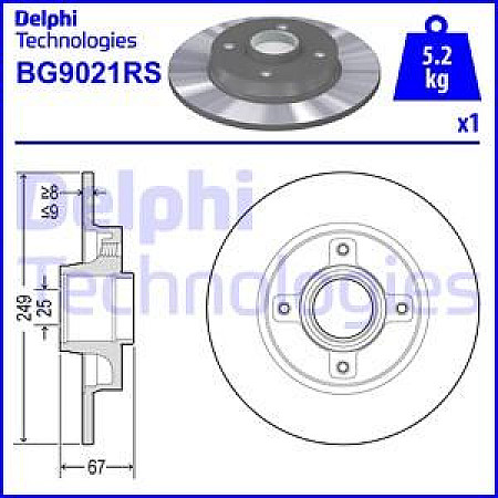 Disc frana Disc de frana cu rulment Spate Dreapta-Stanga diametru interior rulment 25mm se potriveste. CITROEN C3 II C3 PICASSO PEUGEOT 207 (WA_, WC_), Hatchback, 02.2006 - 12.2015 Delphi BG9021RS