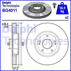 Disc frana Set disc de frana 2 buc. Fata Dreapta-Stanga se potriveste. HYUNDAI I30 I40 I I40 I CW IX35 SONATA V SONATA VI TUC HYUNDAI i30 (FD), Hatchback, 10.2007 - 05.2012 Delphi BG4011