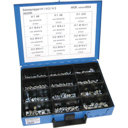 Surub gresare Zestaw Smarowniczek H1/H2/H3 M6-M10 12 kmorowy 215 szt. DRESSELHAUS 4499/000/06 8554