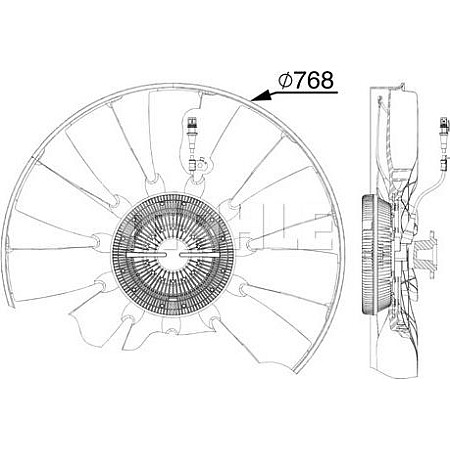 Ventilator. radiator Fan clutch with fan 768mm number of blades 11 number of pins 6 MAN TGA TGS I TGX I D2066LF01-D2676LF5 MAN TGA (H36), 03.2000 - MAHLE CFF 527 000P