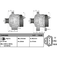 Alternator 14V 150A LAND ROVER DISCOVERY III 4.4 07.04-09.09 LAND ROVER DISCOVERY III (L319), Crossover, 07.2004 - 09.2009 Denso DAN986