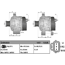 Alternator 14V 150A VOLVO C30 C70 II S40 II V50 FORD C-MAX FIESTA V FOCUS C-MAX FOCUS II FUSION KUGA I MAZDA 3 1. FORD FOCUS II (DB3), Sabrioleta, 10.2006 - 09.2010 Denso DAN930