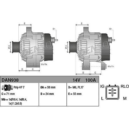 Alternator 14V 100A TOYOTA AURIS AVENSIS COROLLA COROLLA VERSO VERSO 2.0D-2.2D 07.05-10.18 TOYOTA AVENSIS II (_T25_), Sedan, 04.2003 - 11.2008 Denso DAN938