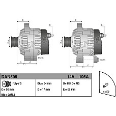 Alternator 14V 105A FIAT 500 500 C 500L BRAVO II DOBLO DOBLO CARGO GRANDE PUNTO LINEA PUNTO SIENA STILO FORD KA 1 FIAT 500 (312_), Hatchback, 07.2007 - Denso DAN599
