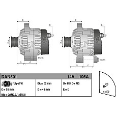 Alternator 14V 105A ALFA ROMEO 145 146 147 156 GT FIAT BRAVA BRAVO I DOBLO DOBLO-MINIVAN IDEA MAREA MULTIPLA PUNT ALFA ROMEO 156 (932_), Sportswagon, 02.1997 - 05.2006 Denso DAN501