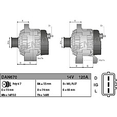 Alternator 14V 120A LAND ROVER DEFENDER DISCOVERY II 2.5D 06.98-02.16 LAND ROVER DEFENDER (L316), Ridica, 10.1995 - 05.2016 Denso DAN670