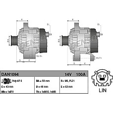 Alternator 14V 100A TOYOTA AURIS COROLLA VERSO S YARIS 1.4D 11.10- TOYOTA AURIS (_E18_), Turism, 07.2013 - 12.2018 Denso DAN1094