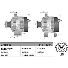 Alternator 14V 100A TOYOTA AURIS COROLLA YARIS 1.3 09.11- TOYOTA AURIS (_E18_), Turism, 07.2013 - 12.2018 Denso DAN1093