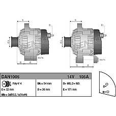 Alternator 14V 105A ALFA ROMEO MITO FIAT 500 500 C BRAVO II DOBLO DOBLO CARGO GRANDE PUNTO LINEA PUNTO PUNTO EVO FIAT 500 (312_), Hatchback, 07.2007 - Denso DAN1005