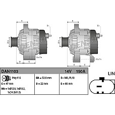Alternator 14V 150A JAGUAR F-PACE F-TYPE XE XF I XF II XF SPORTBRAKE XJ XK II LAND ROVER DISCOVERY IV RANGE ROVER JAGUAR F-PACE (X761), Crossover, 09.2015 - Denso DAN1103